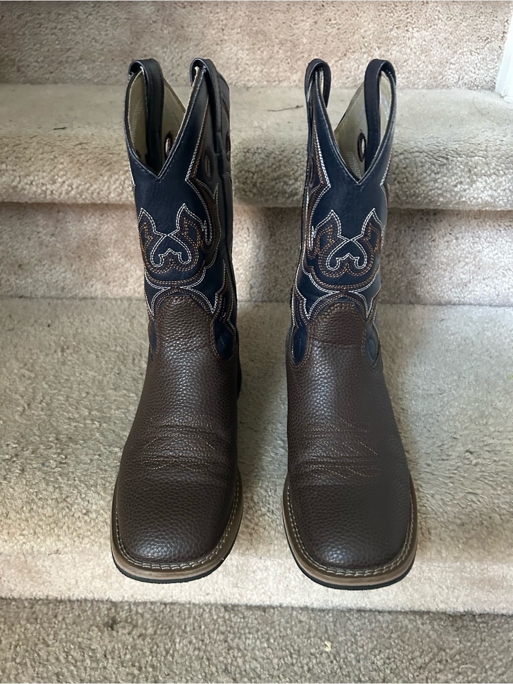 Kids Brown and Navy Western Pull-On Boots